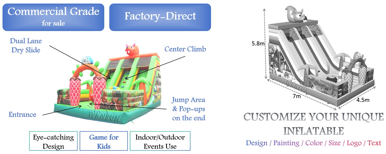 Commercial Inflatable Slide With Squirrel Theme for sale