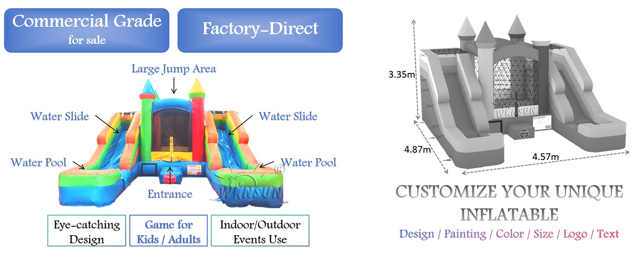 Dual Lane Inflatable Slide With Moonwalk