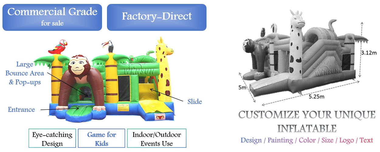 Monkey Inflatable Jumping Castle With Slide for sale