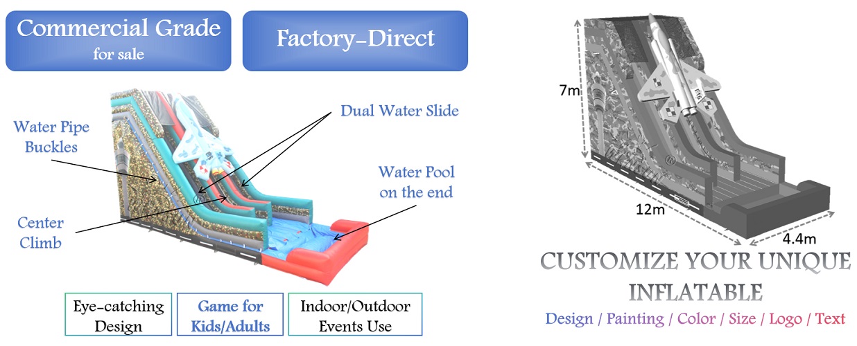 outdoor Military Theme Inflatable Water Slide for sale