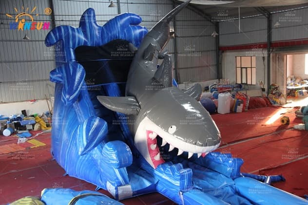 shark bounce house water slide with pool