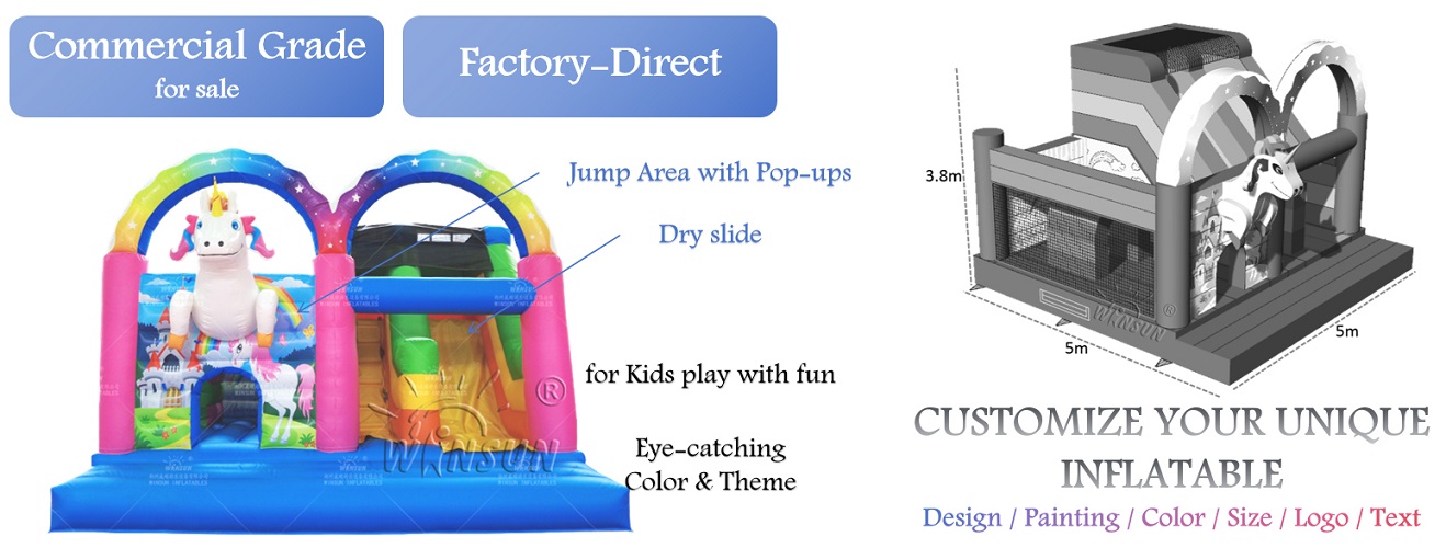 Custom Inflatable Jumping Castle Unicorn Theme outdoor for sale