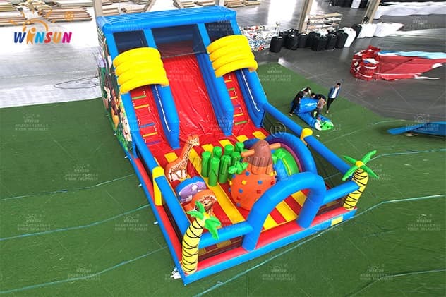 Giant inflatable slide with bounce area for outdoor events