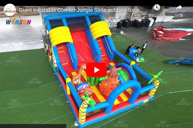 Heavy-duty jungle inflatable slide with bounce area for resorts