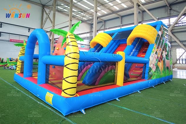 Rainforest jungle inflatable slide with bounce area for eco-friendly events