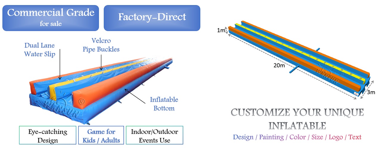 20m long Dual Lane Inflatable water Slip for sale