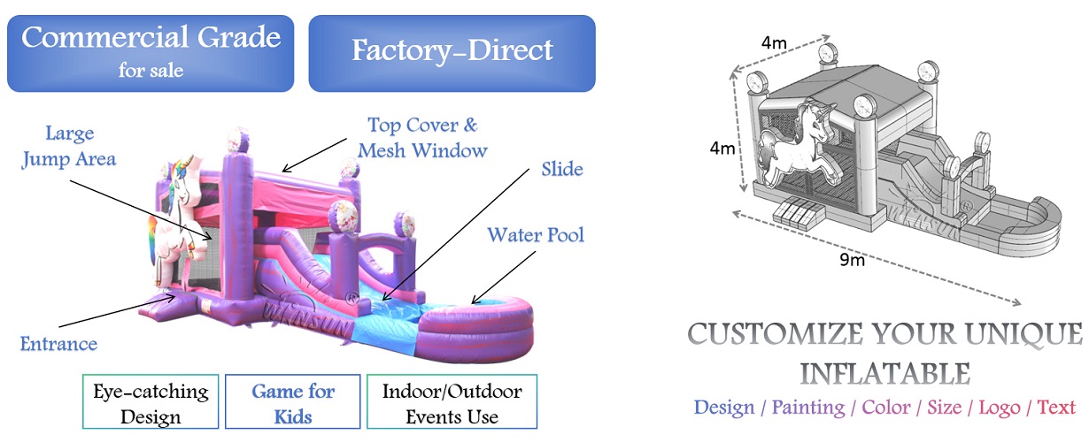 commercial Unicorn Inflatable Bouncer With Slide outdoor