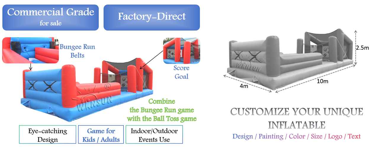 inflatable bungee run handball game for adults