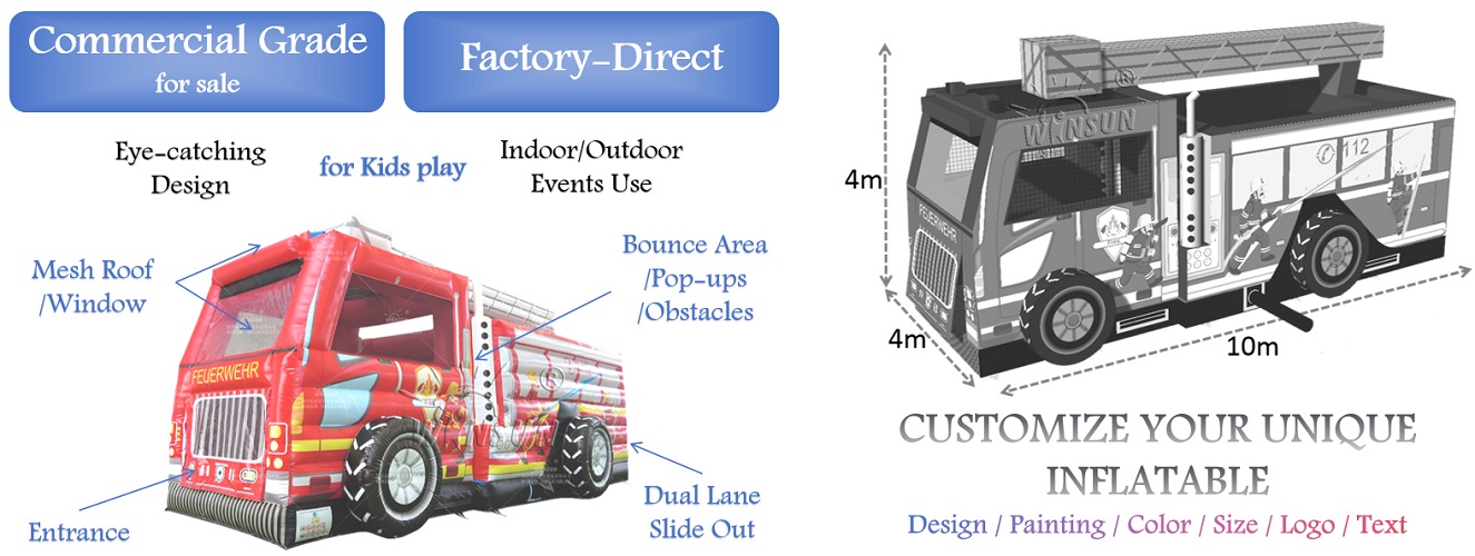 Fire Truck Inflatable Obstacle Course for sale