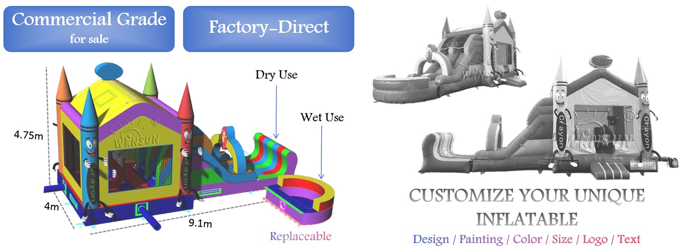 Inflatable Crayon Combo Dry Slide for sale