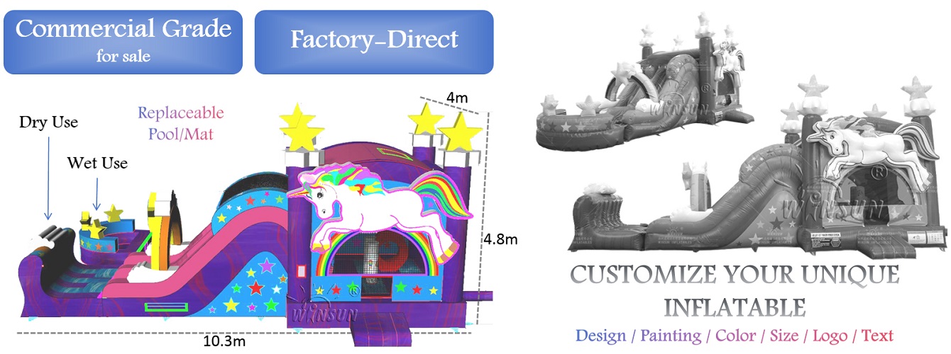 Unicorn Inflatable Jumping Castle with Dry Slide for sale