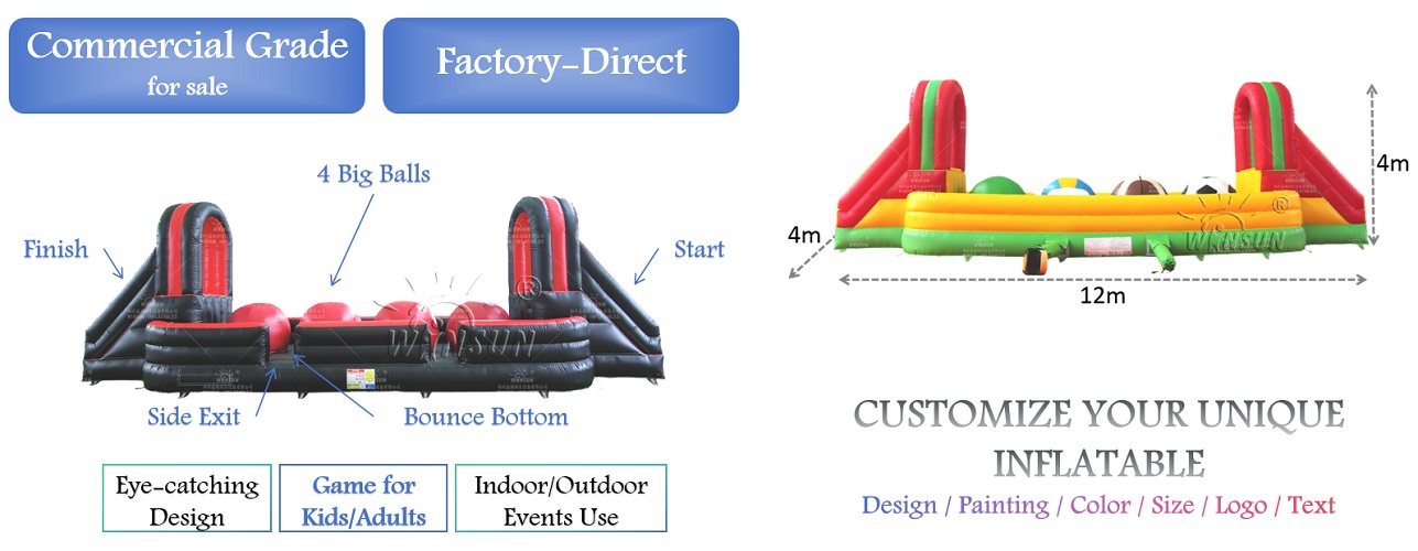 Custom Inflatable Wipeout Obstacle Course Game for sale