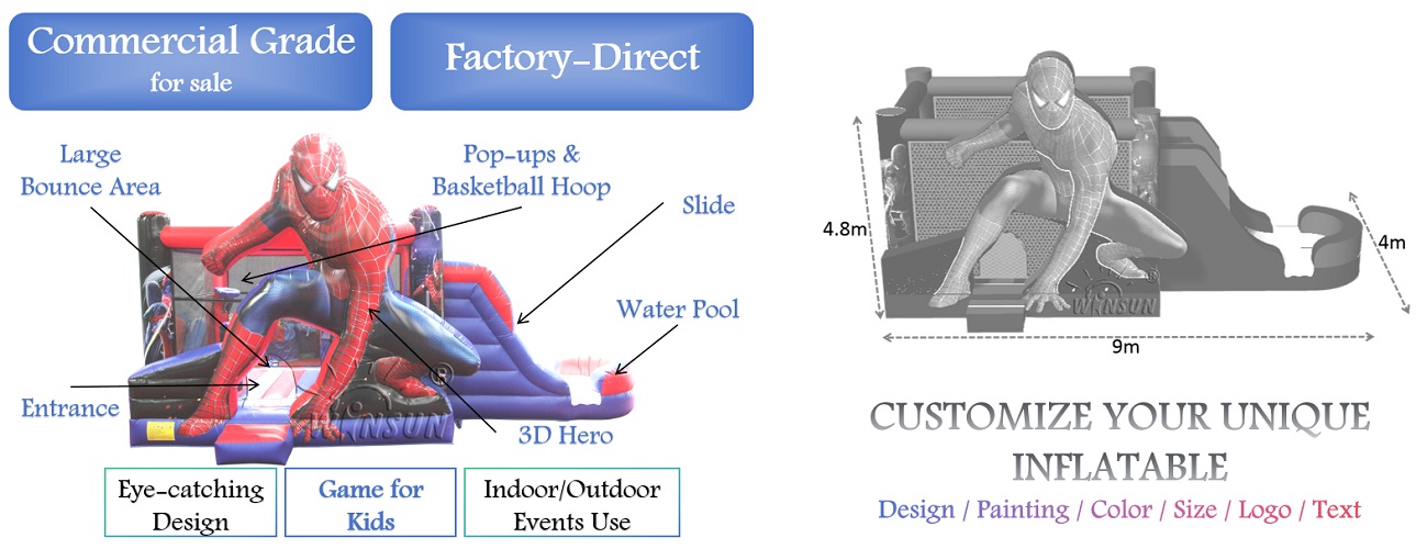 commercial Spiderman Jumping Castle With Slide