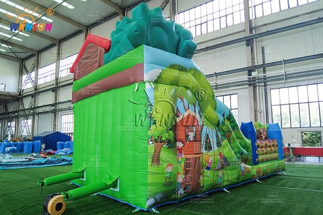 outdoor kids inflatable combo triple lane slide