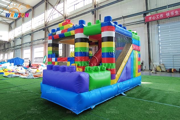 commercial inflatable lego blocks combo with dry slide