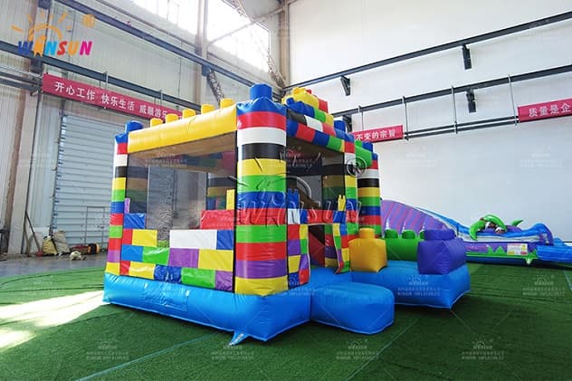 wholesale inflatable lego blocks combo with dry slide