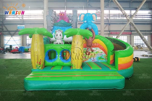 commercial jungle animals inflatable bouncer dry slide