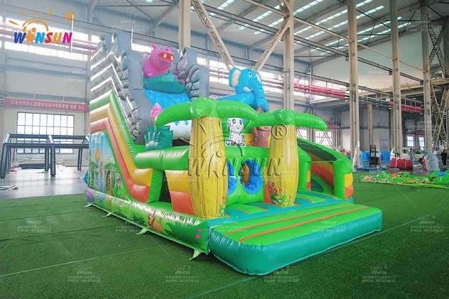 giant jungle animals inflatable bouncer dry slide