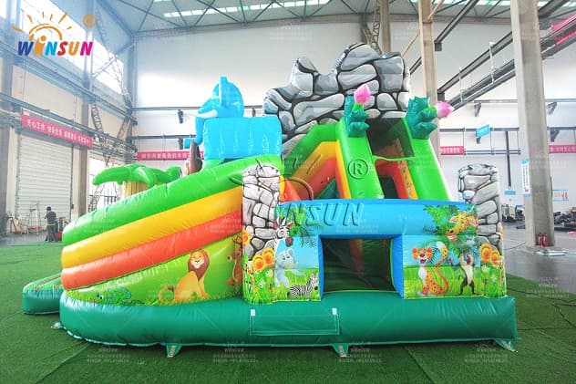 outdoor jungle animals inflatable bouncer dry slide