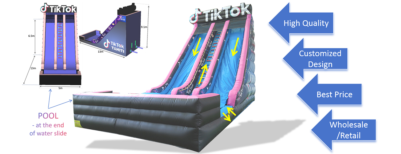 Hot popular TikTok inflatable water slide double lane slide with pool