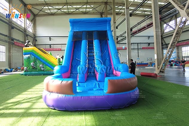 Inflatable double water slides with pool