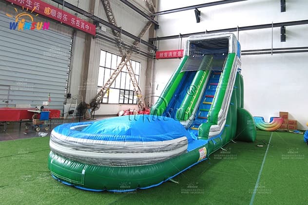 Fun inflatable wet slide with pool