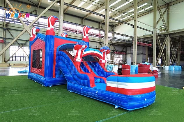 Usa flag inflatable bounce house with slide for sale