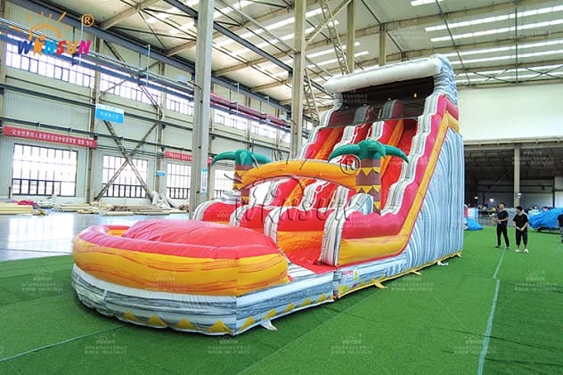 Backyard Palm Tree Inflatable Water Slide with Pool