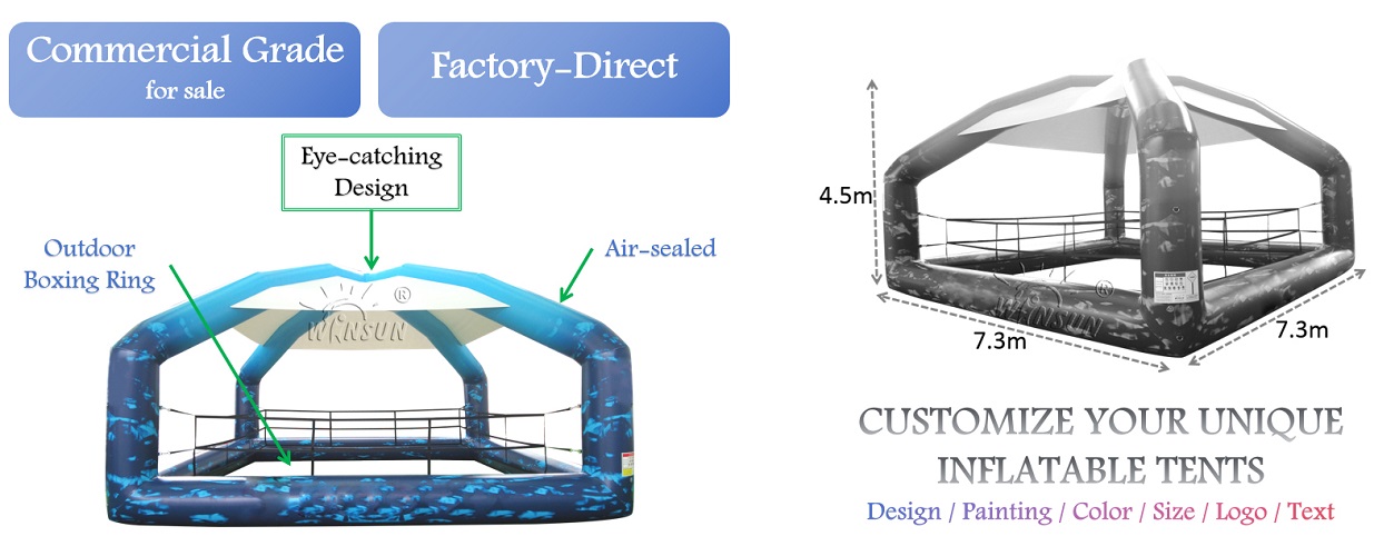 Inflatable boxing ring with tent cover