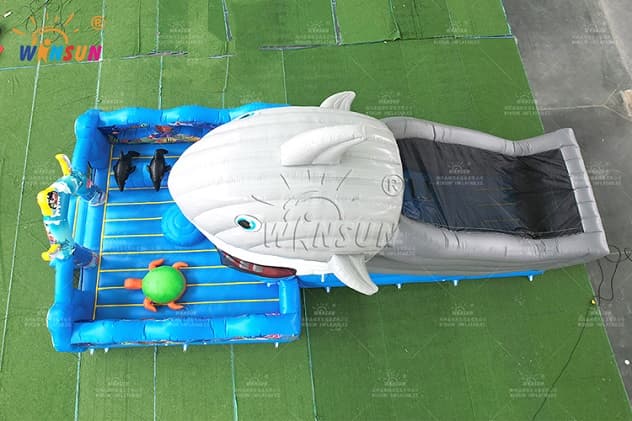 Inflatable slide shark with moving mouth