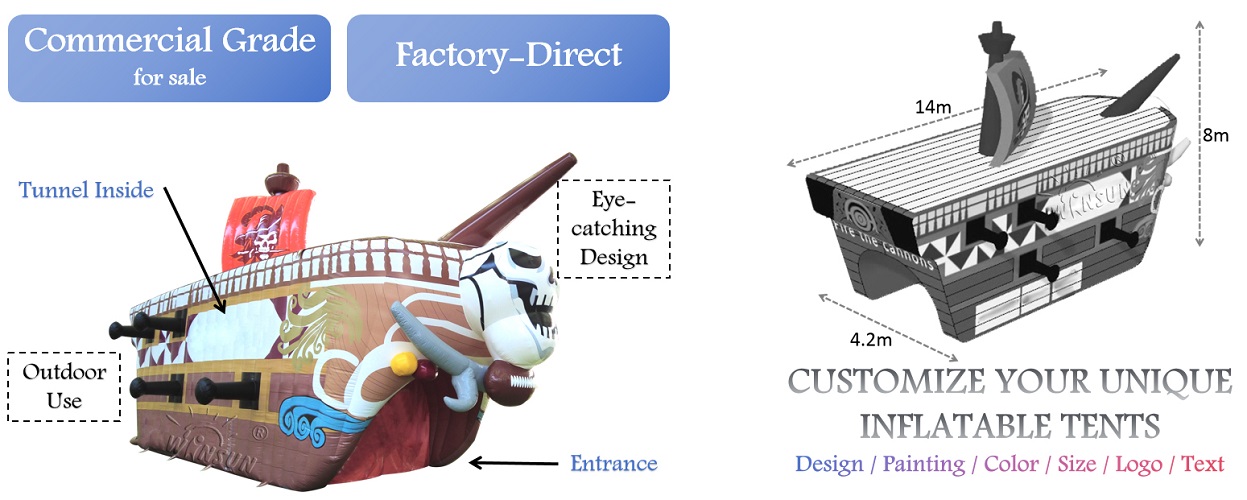 Wholesale Amazing Large Entrance Tunnel Inflatable Pirate Ship
