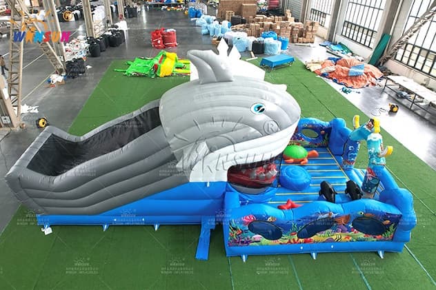 giant inflatable whale slide with mobile mouth